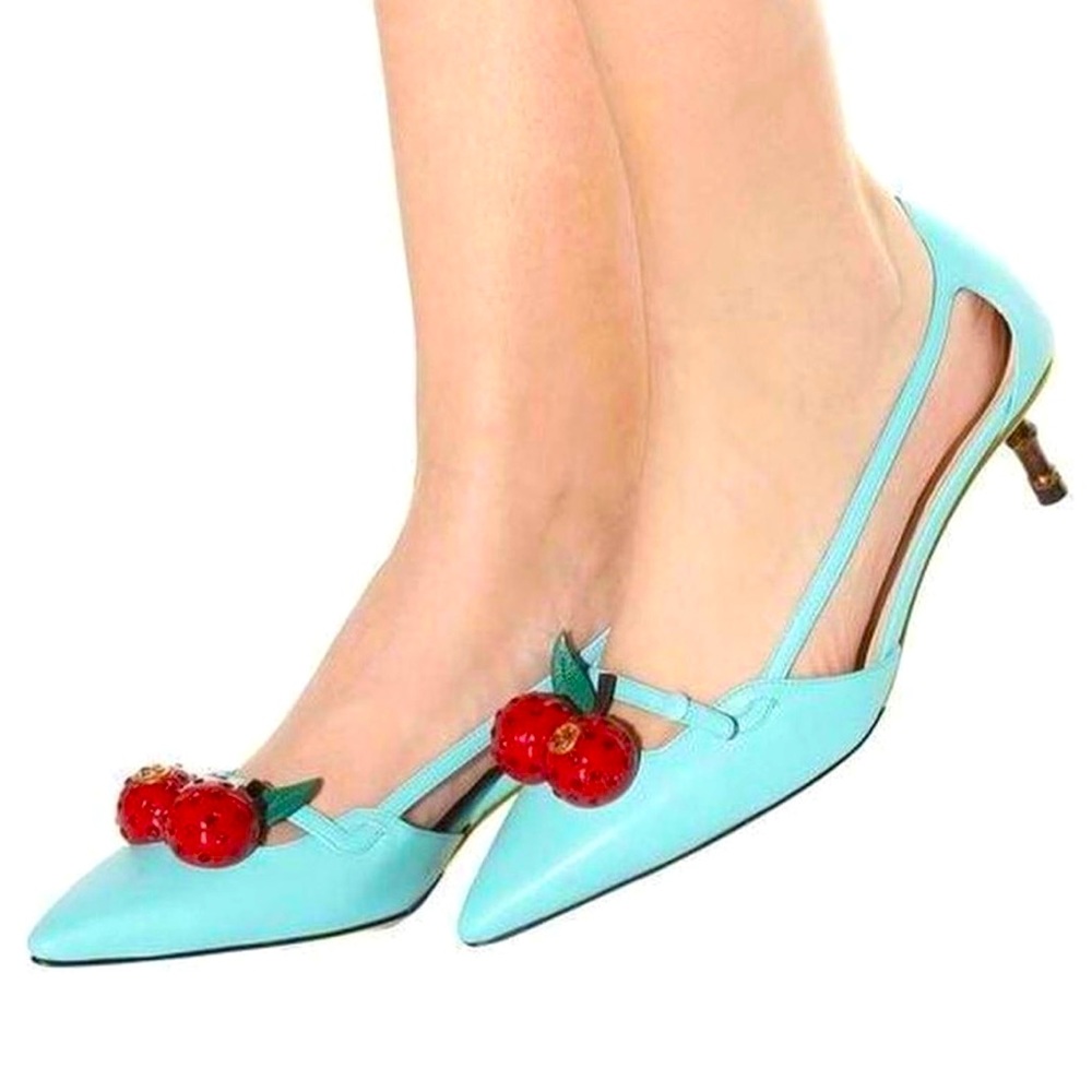 Gucci Aqua Cherry Slingback Pumps